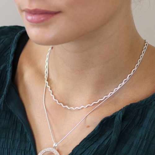 Silver Plated Textured Wave Chain Necklace by Peace of Mind